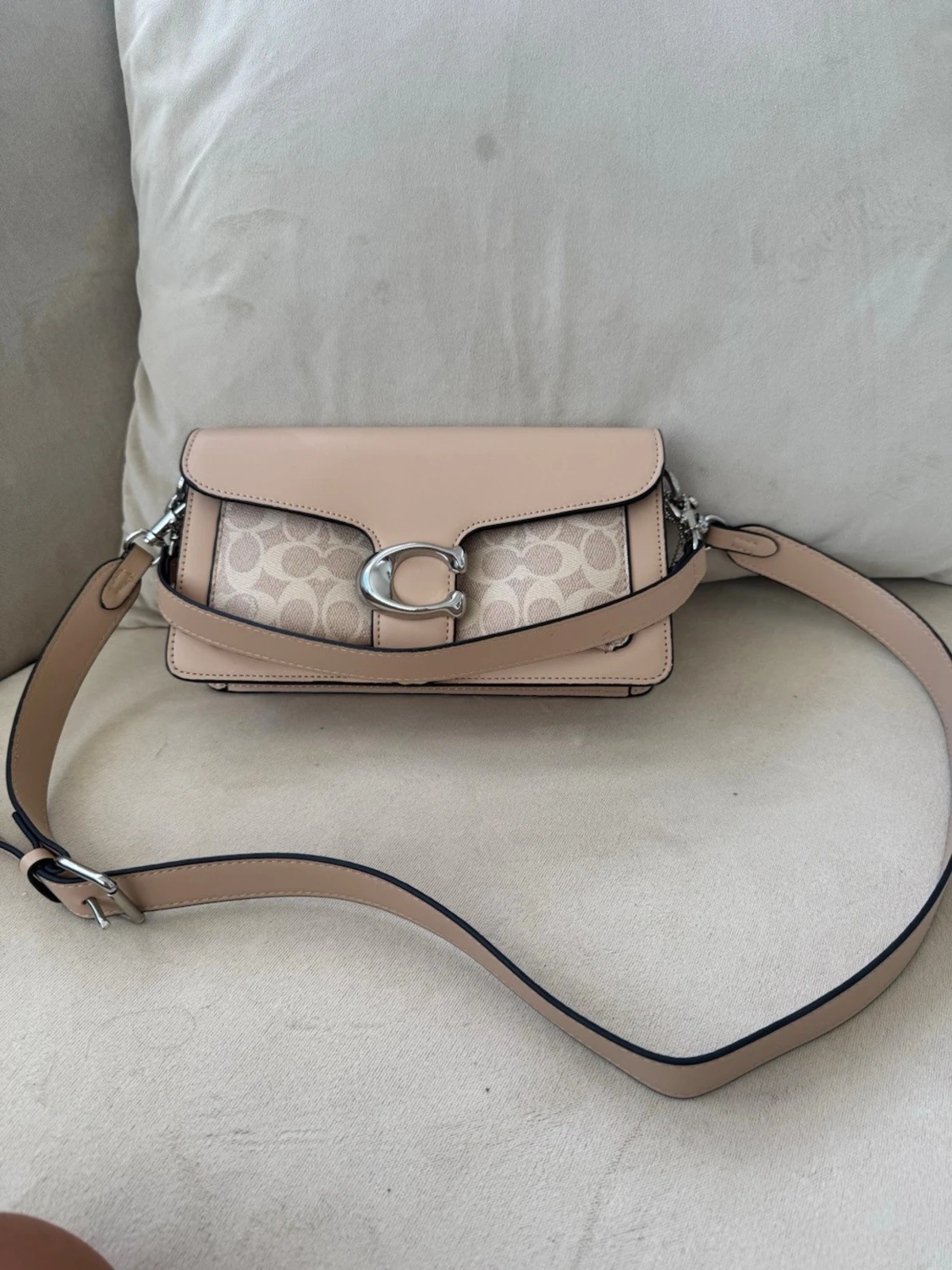 Beige axelväska med silverdetalj - 1