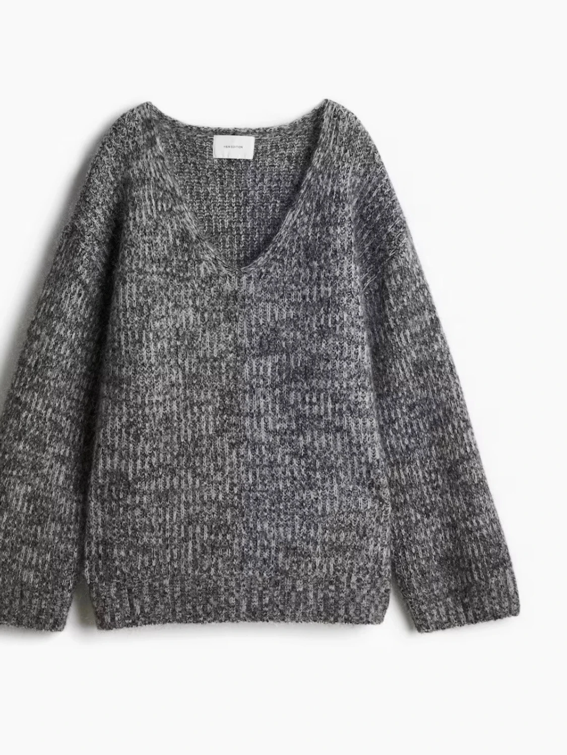 Grå fluffig H&M Premium Stickad Mohairtröja Strl.M - 1