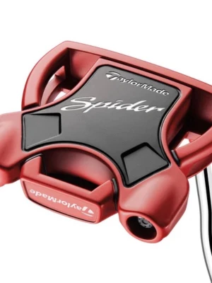TaylorMade Spider röd golfputter - Säljer en TaylorMade Spider golfputter i rött och svart. Putterhuvudet har en futuristisk design med tydliga linjer och logga på ovansidan. Perfekt för dig som vill ha precision på greenen. Materialet är metall och plast.