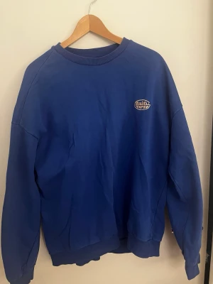 Blå sweatshirt från Junkyard XL - Blå sweatshirt från Junkyard i storlek XL. Tröjan har rund halsringning, ribbade muddar och en liten vit logga på bröstet med texten 'Multi Store'. Perfekt för en avslappnad och stilren look.