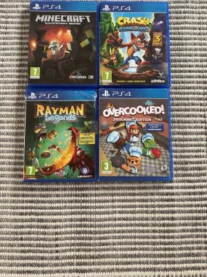 PS4 spelpaket: Minecraft, Crash, Rayman, Overcooked - Fyra ps4 spel