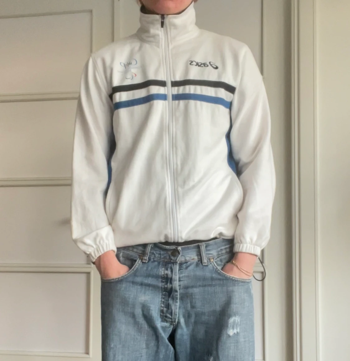 fin vit asics tröja med dragkedja - 90