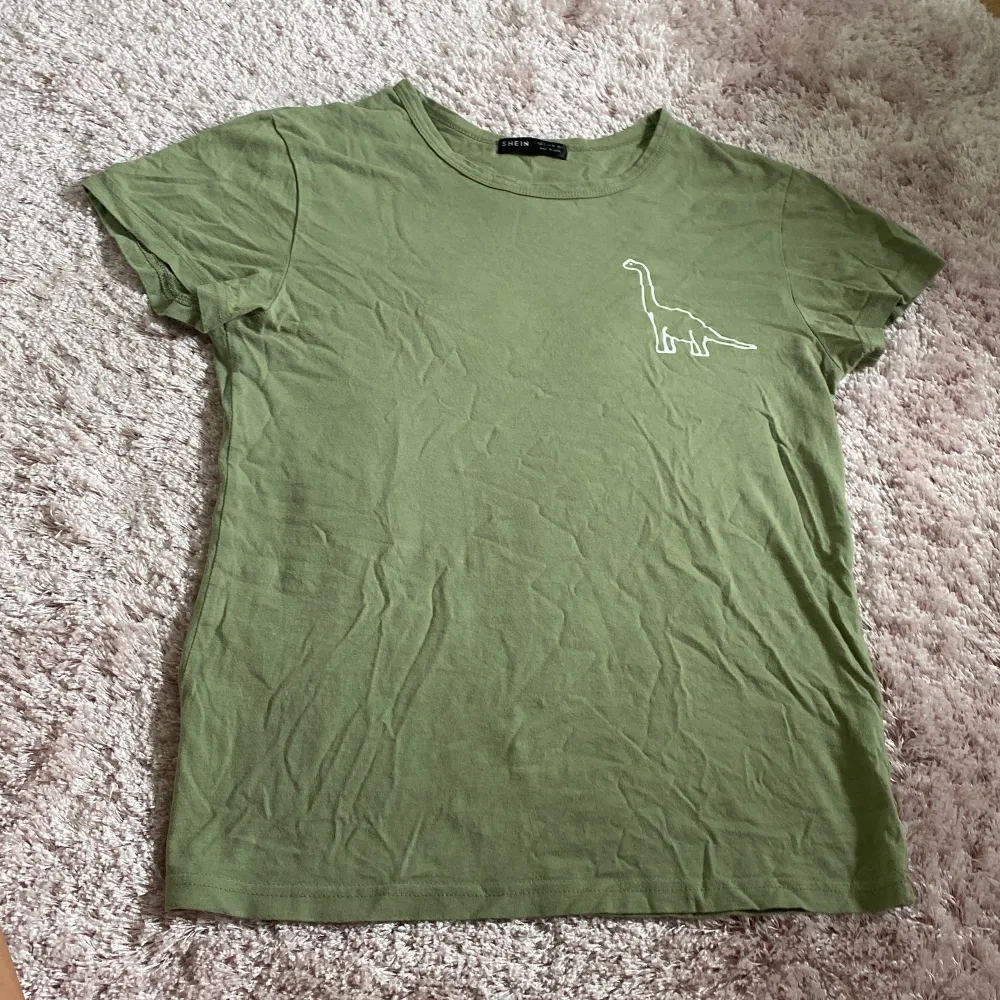 En grön dinosaurie t skirt köpt från shein i bra skick. Stolen S.. T-shirts.