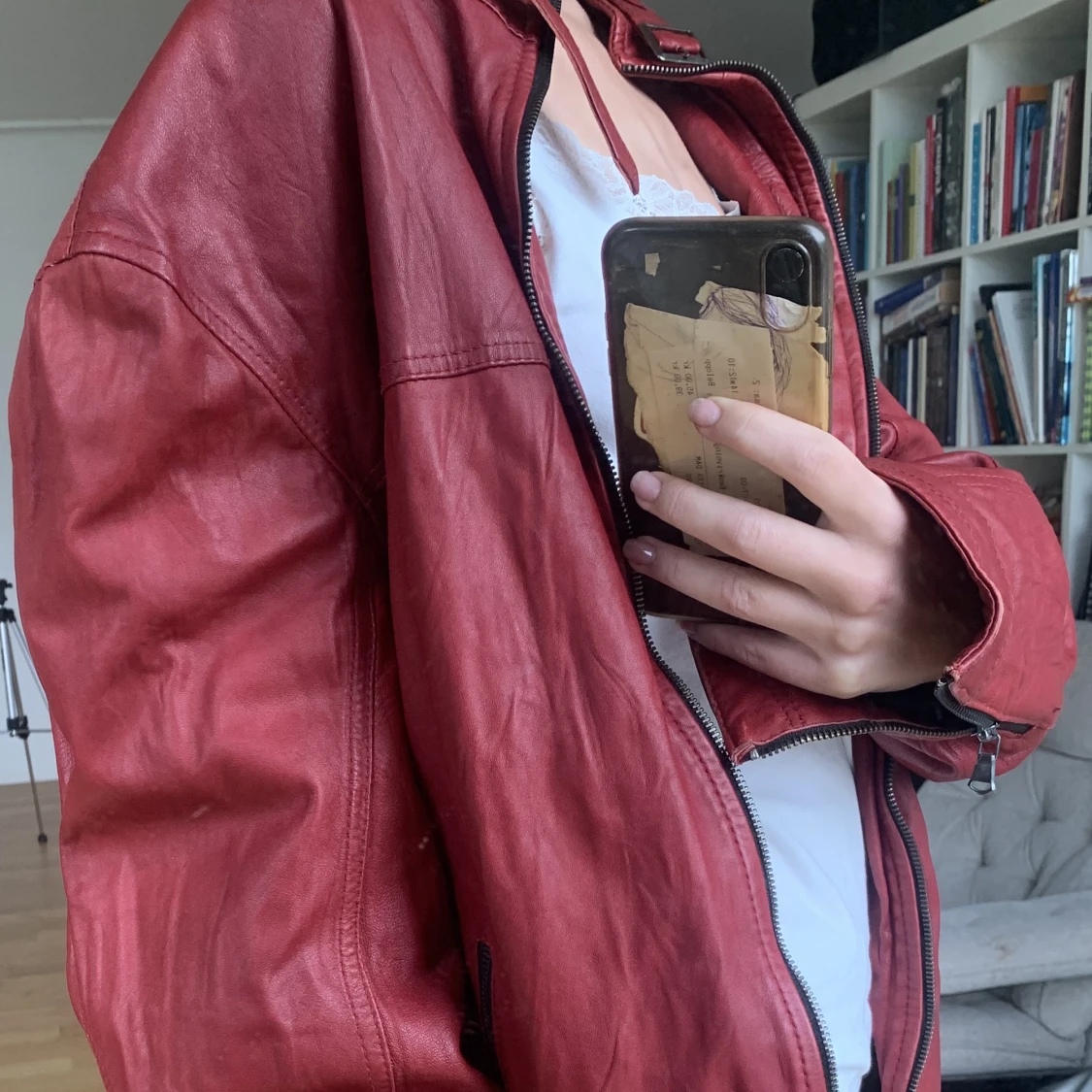 Röd läderjacka - 90