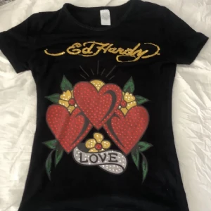 Ed hardy t shirt - (Lånade bilder) skit snygg ed hardy tröja köpt här på plick, den har ett litet hål på sig och några stenar har lossnat annars är de inget fel ❤️kom privat för fler bilder!!