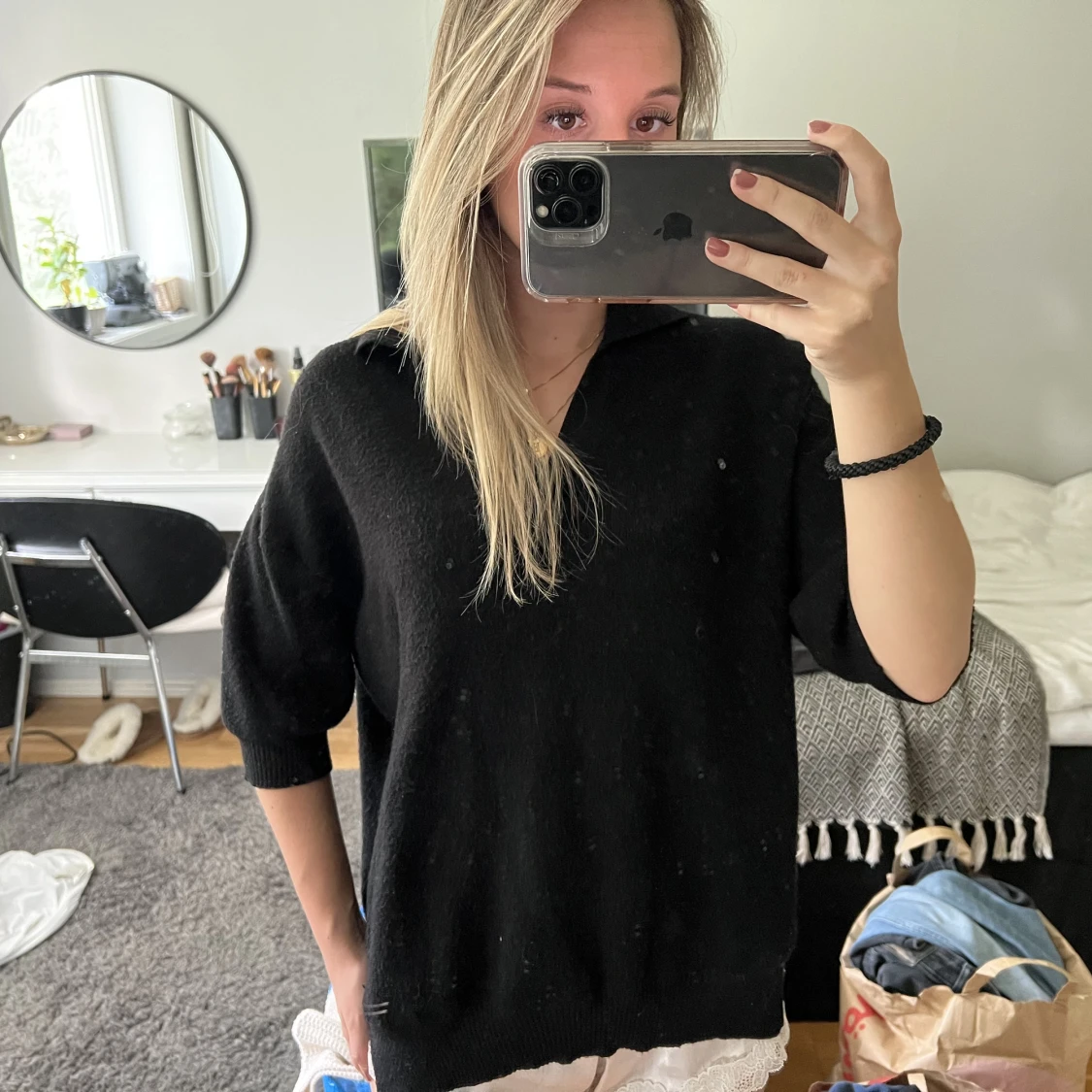 Stickad Trekvartsärmad tröja 