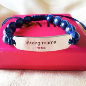 Inspirational bracelet with natural gemstones and engraved stainless steel  - Motivational bracelet with pink jade or marine blue lazurite/lapis gemstone and surgical grade engraved steel. Comfortable fit for the active lifestyle. A daily reminder that you are strong and beautiful. New. The perfect gift.