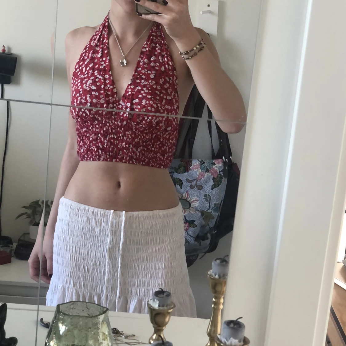 Röd blommig halterneck topp❤️🔥