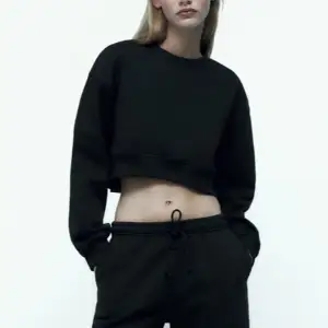 Kort svart sweatshirt från zara i storlek S, använd typ två gånger🖤