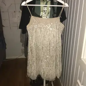 Så cool glittrig klänning med fransar köpt på HM, strl M, köptes för 600kr. Knappt använd, säljer för 250kr🥰 