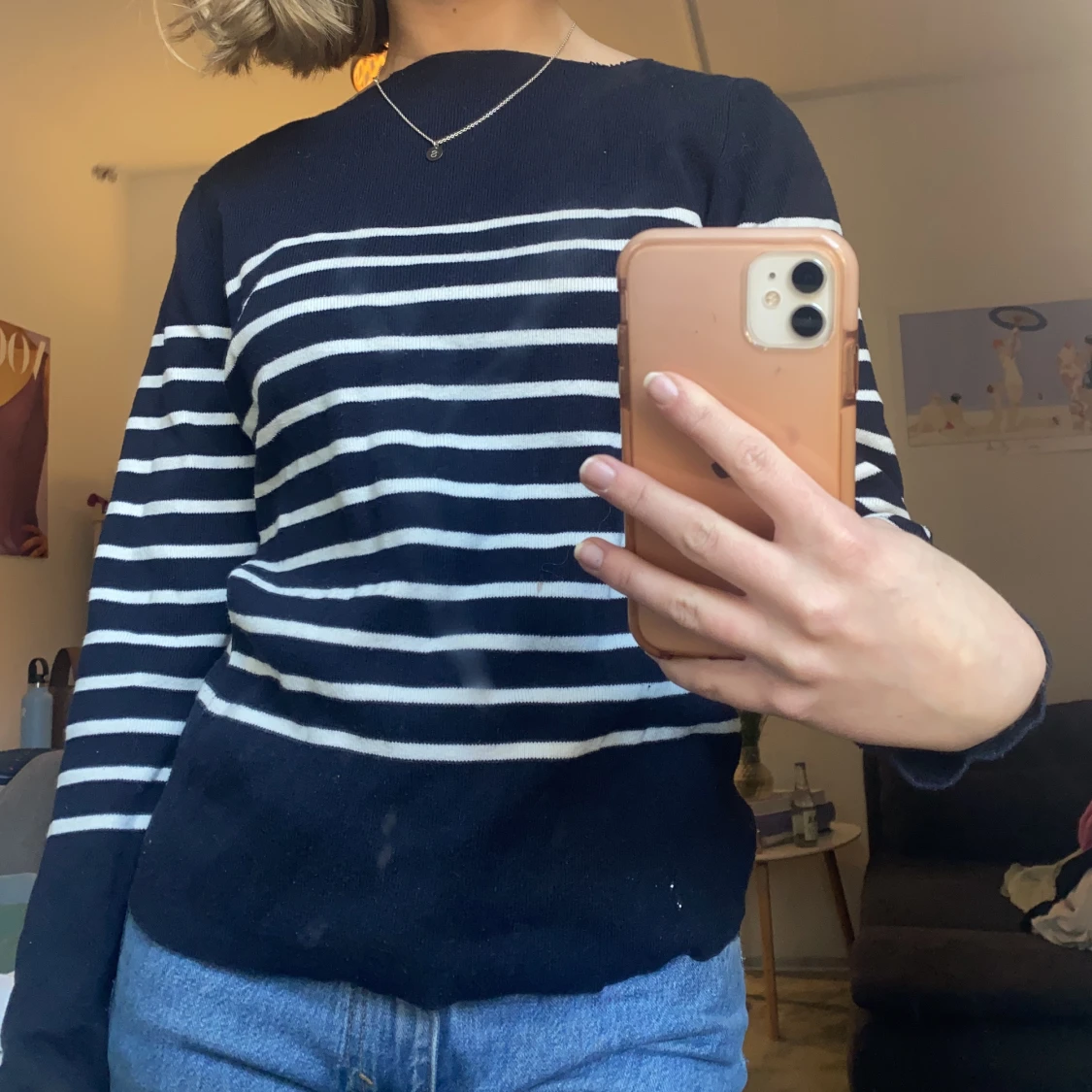 Randig tröja med båthals