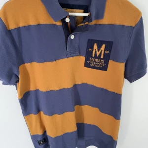 Morris piké - Säljer nu denna fina morrispiké i mycket gott skick. Randigt, enligt bilden, på framsidan och endast den blå färgen på baksidan. Pikén har inte kommit till användning, storlek Large men sitter mer som Medium. 