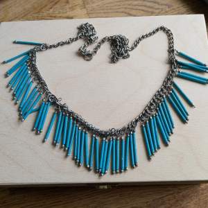 Hanging blue tribal, aztec necklace 