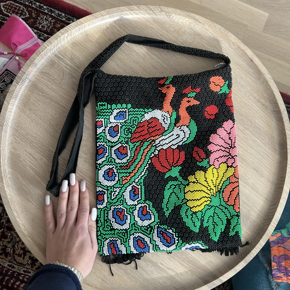 beaded handbag with fringe details