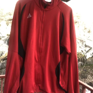 Baggy adidas träningströja - Träningströja i gott skick med påsydda märken i övre rygg. Storlek L, lite trög sragkedja. 100% polyester.
