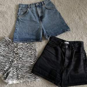 3 pair of shorts - Vintage  Blue and black- Pull and Bear size 36 Zebra short BDG- size 34 60 sek each 150 if take all 3 