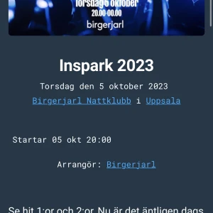 INSPARK BILJETT - insparksbiljett , uppsala BJ köpt för 250, säljer för 150