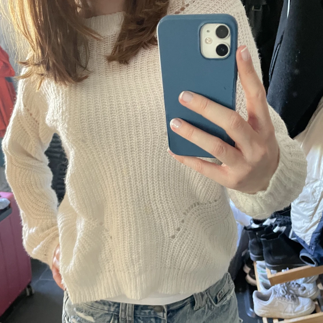 Vit stickad tröja  - 90