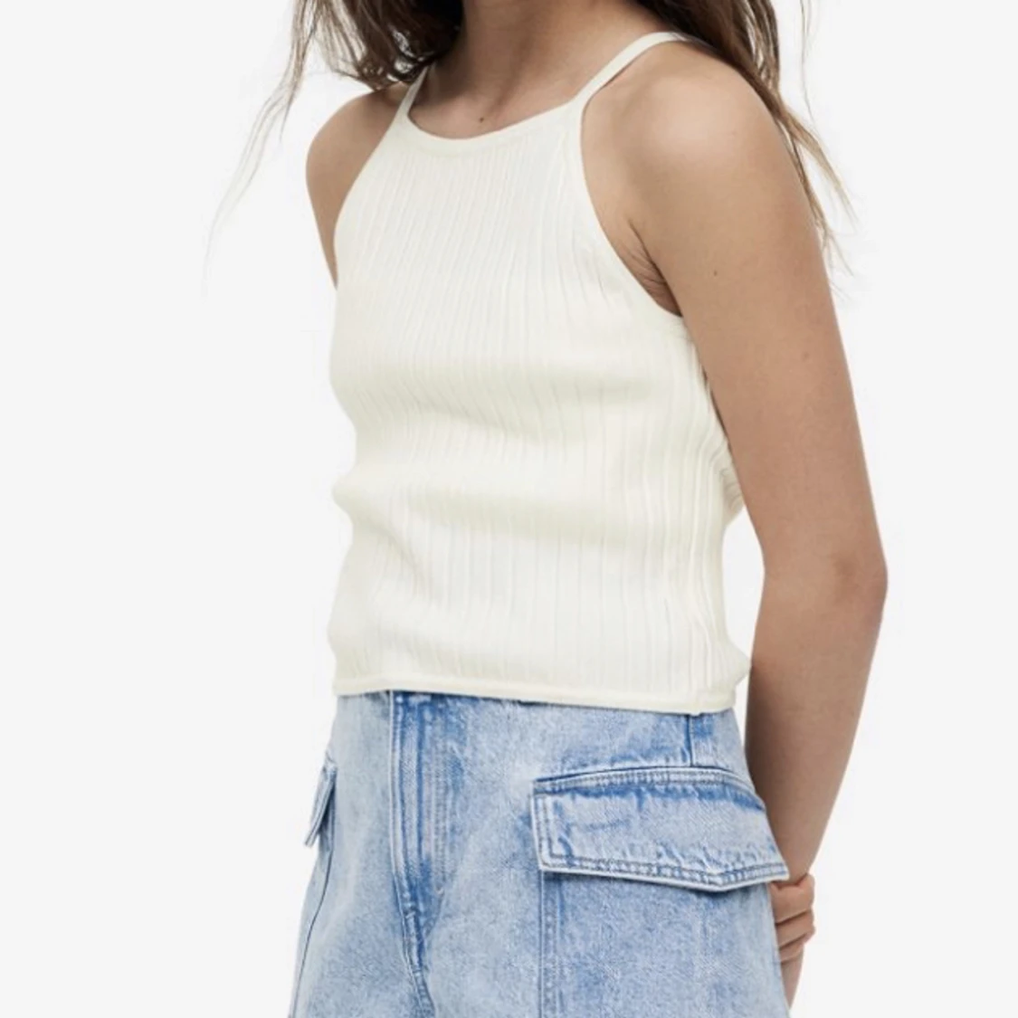 Beigt ribbat linne  - 90