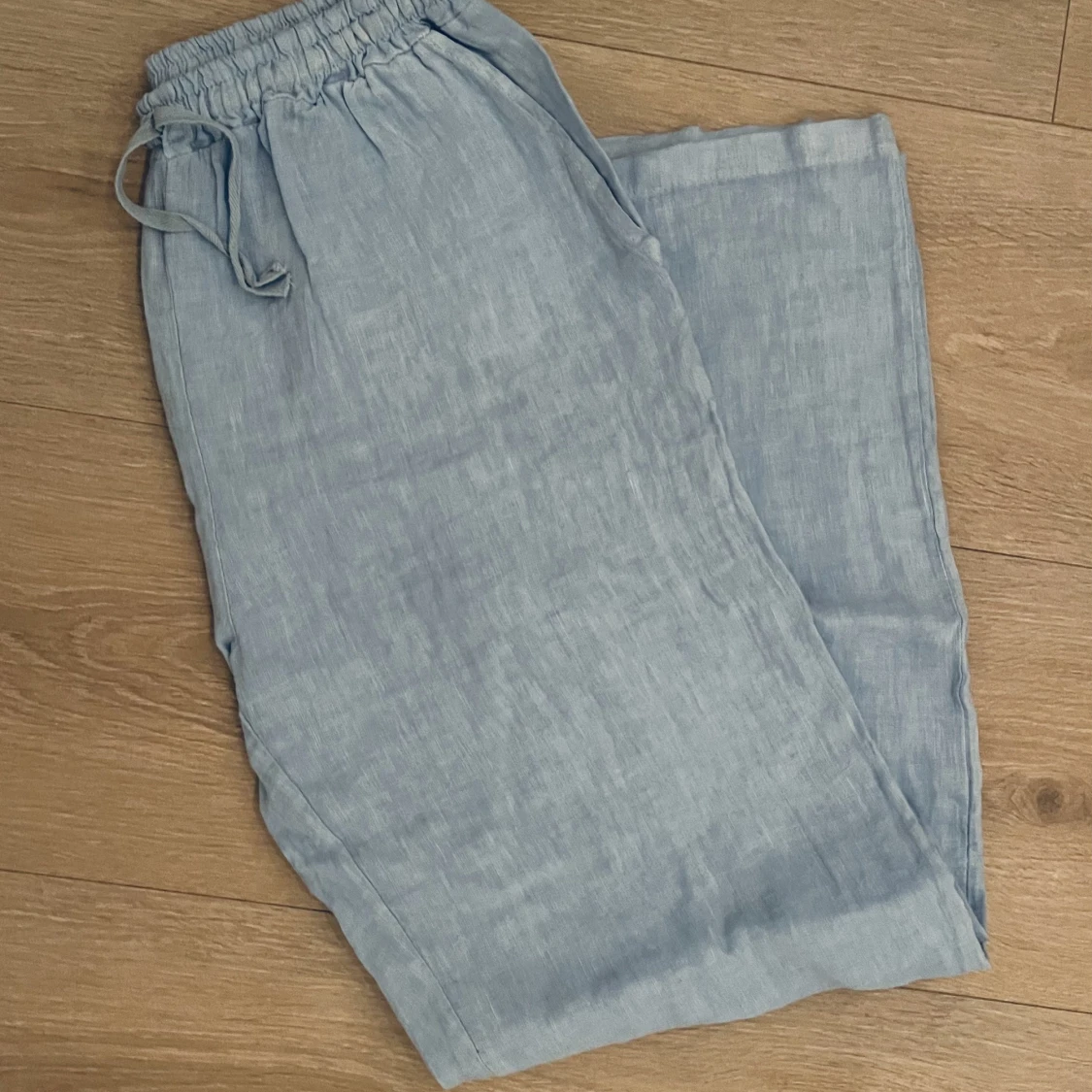Blåa linnebyxor - 90