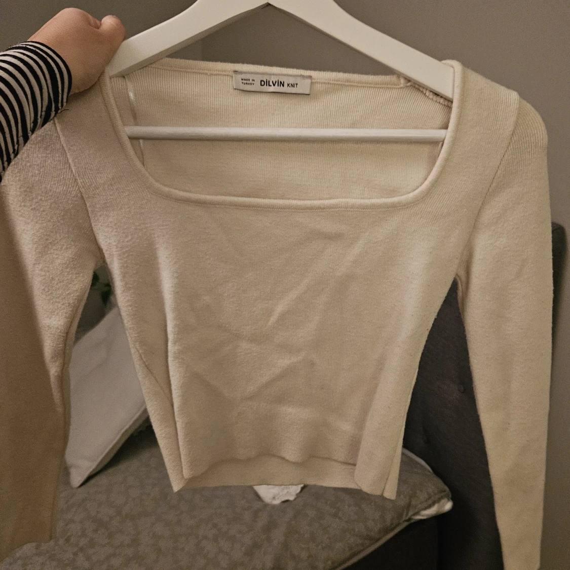 Stickad trekvartsärm 