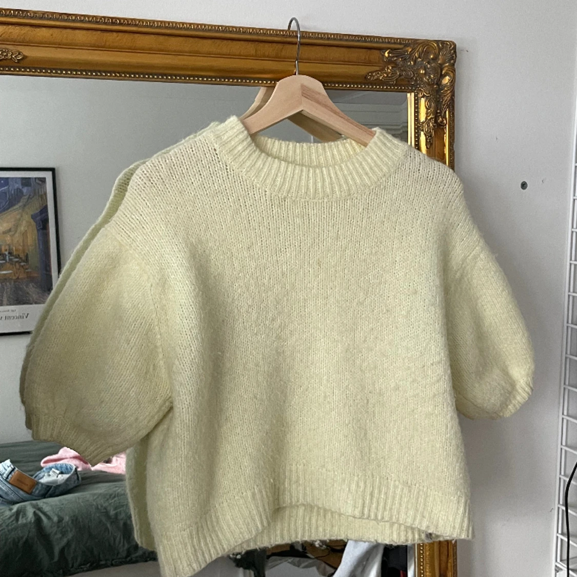 Stickad trekvartsärmad tröja - 90