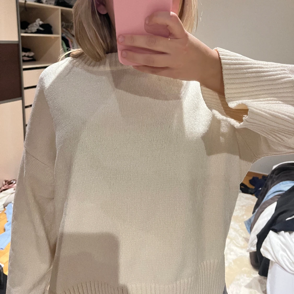 Vit stickad tröja - 90
