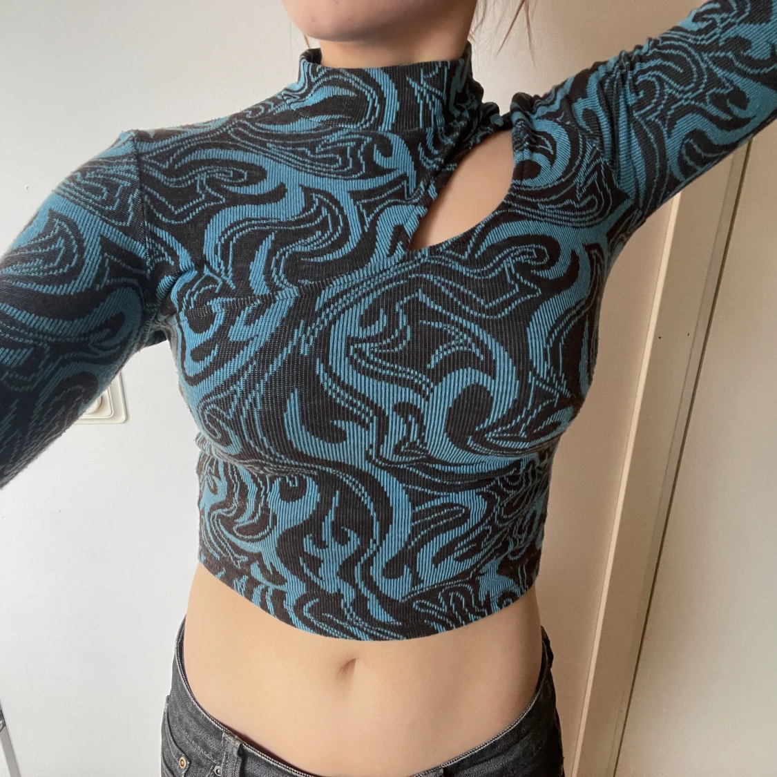 Svart/Blå Långärmad Topp