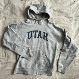 Hoodie, Grå, M - Klassisk grå luvtröja med print Rätt liten i storlek, skulle säga typ M/S
