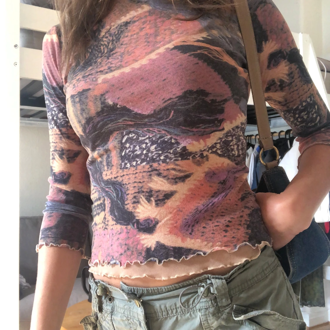 Mönstrad långärmad topp - 92