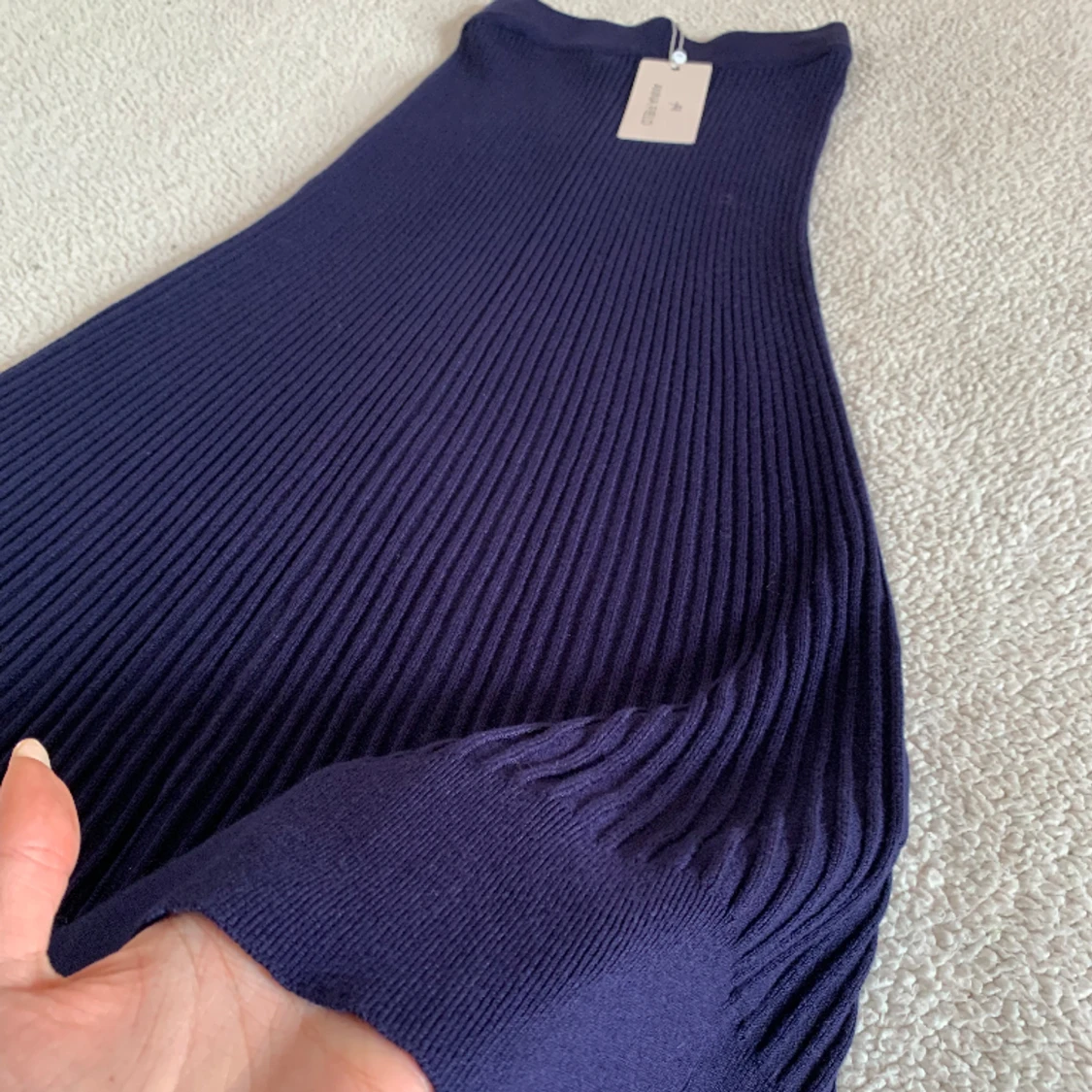 Anna Field marinblå stickad ribbad lång kjol - 91