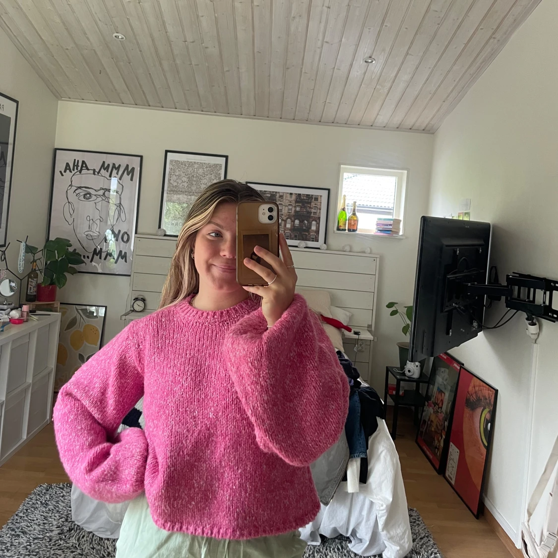 Stickad tröja, rosa