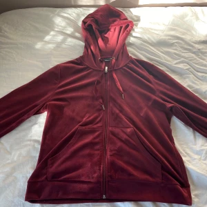 Velour hoodie från Gina Tricot - Det är en jätte fin vinröd Gina Tricot hoodie i storlek L (passar M bra). Den är i bra skick förutom ett jack i snodden till huvan (se bild 3)🤩 Matchande velour byxor går att köpa till i storlek M💗