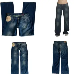 Lågmidjade Y2K cross jeans. Köpta här på plick. De är lite slitna längdens. Midjemått 76 cm, innerbensläng 83 cn och grenhöjd 20 cm. Pris 550 