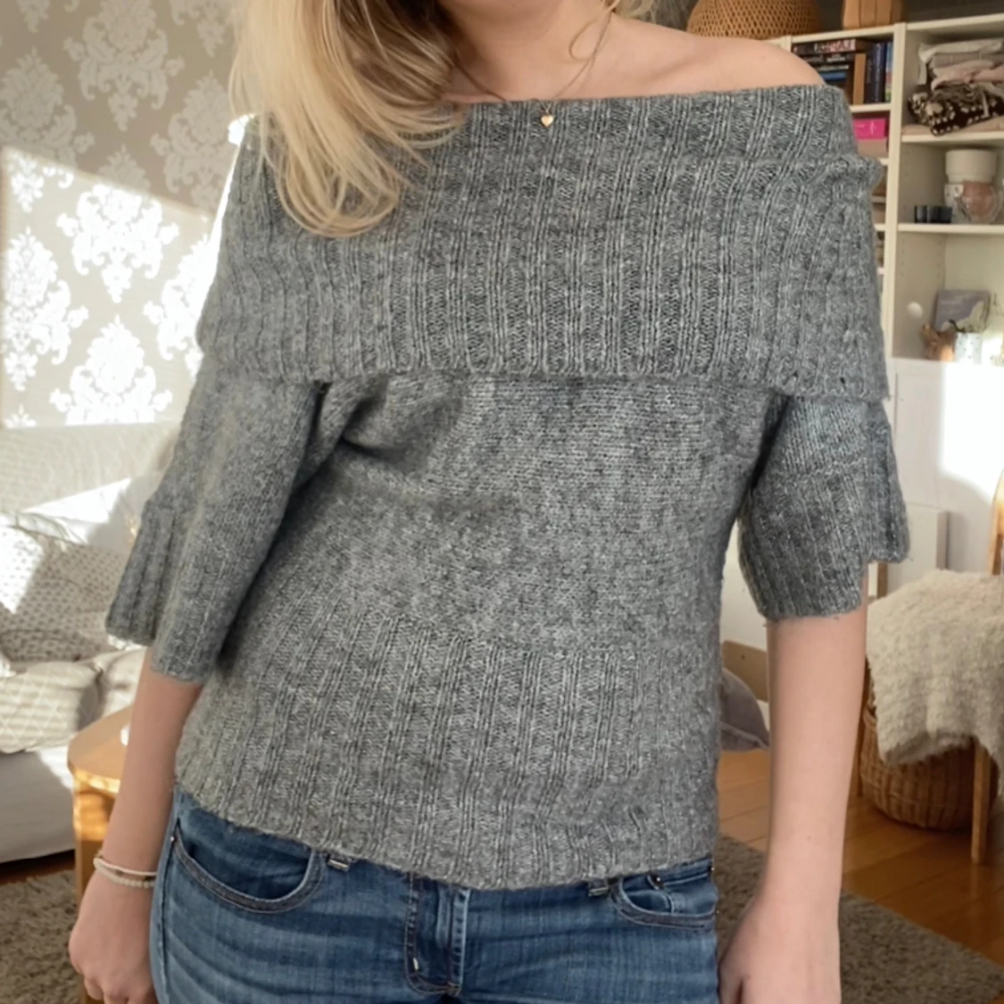 Kortärmad stickad tröja  - 90