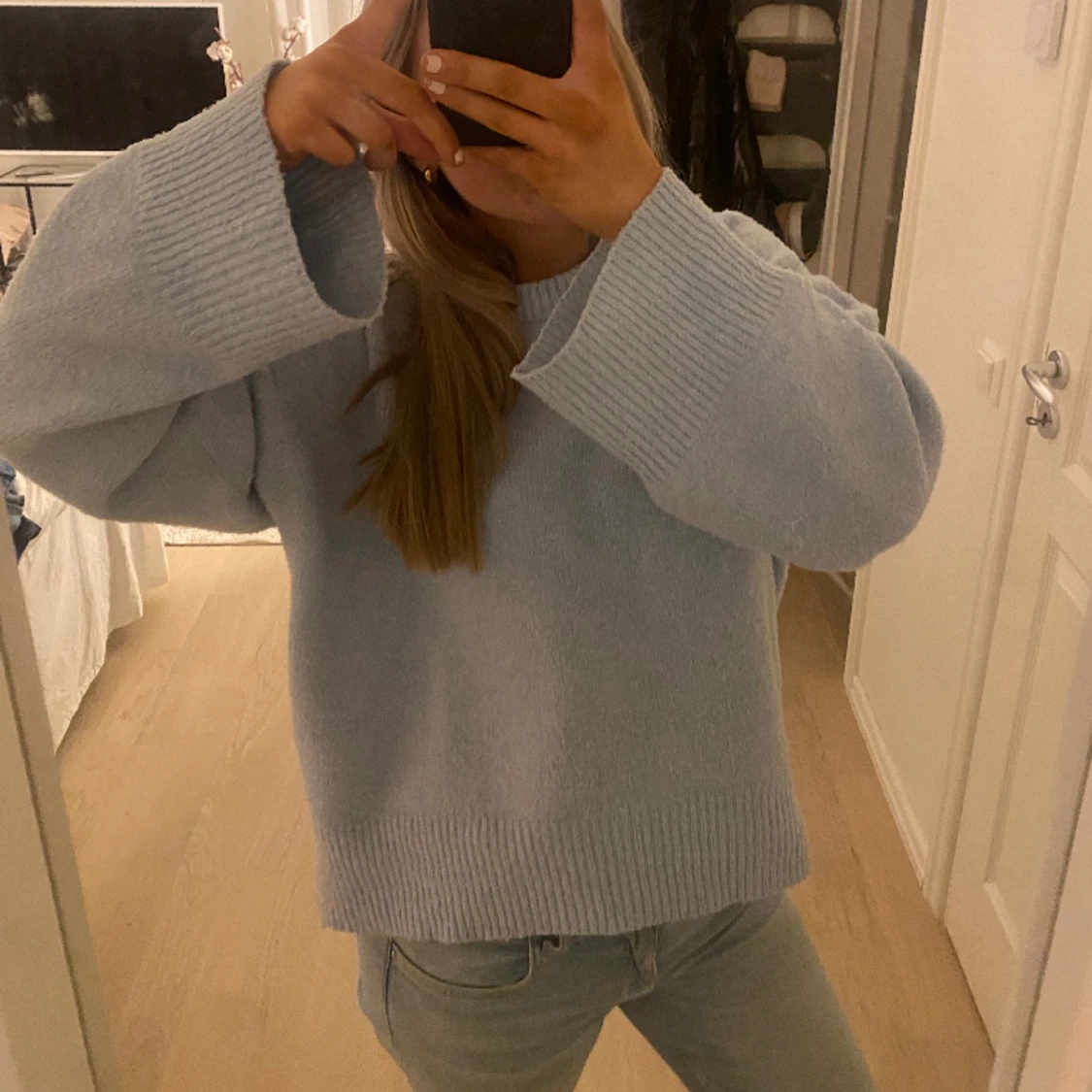 ljusblå stickad tröja  - 90