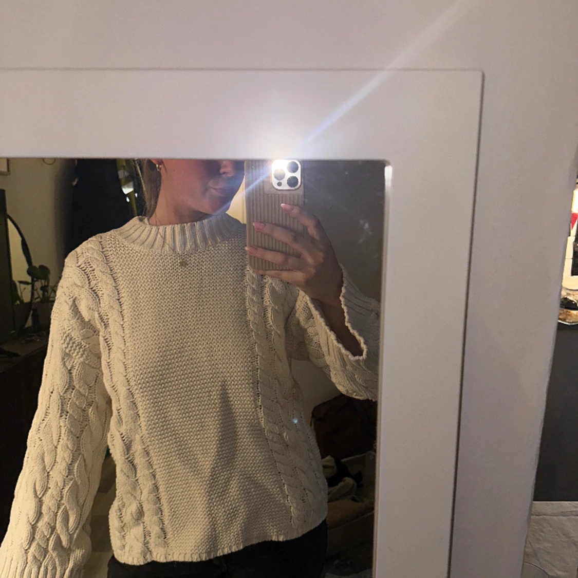 Vit stickad tröja  - 90