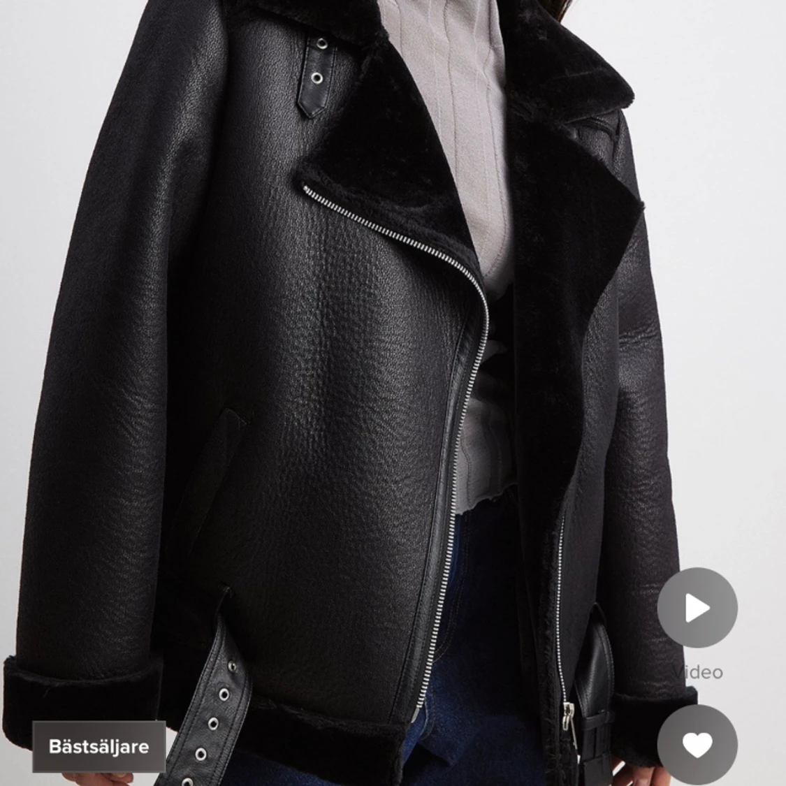 Pilotjacka/skinnjacka med fakepäls - 91