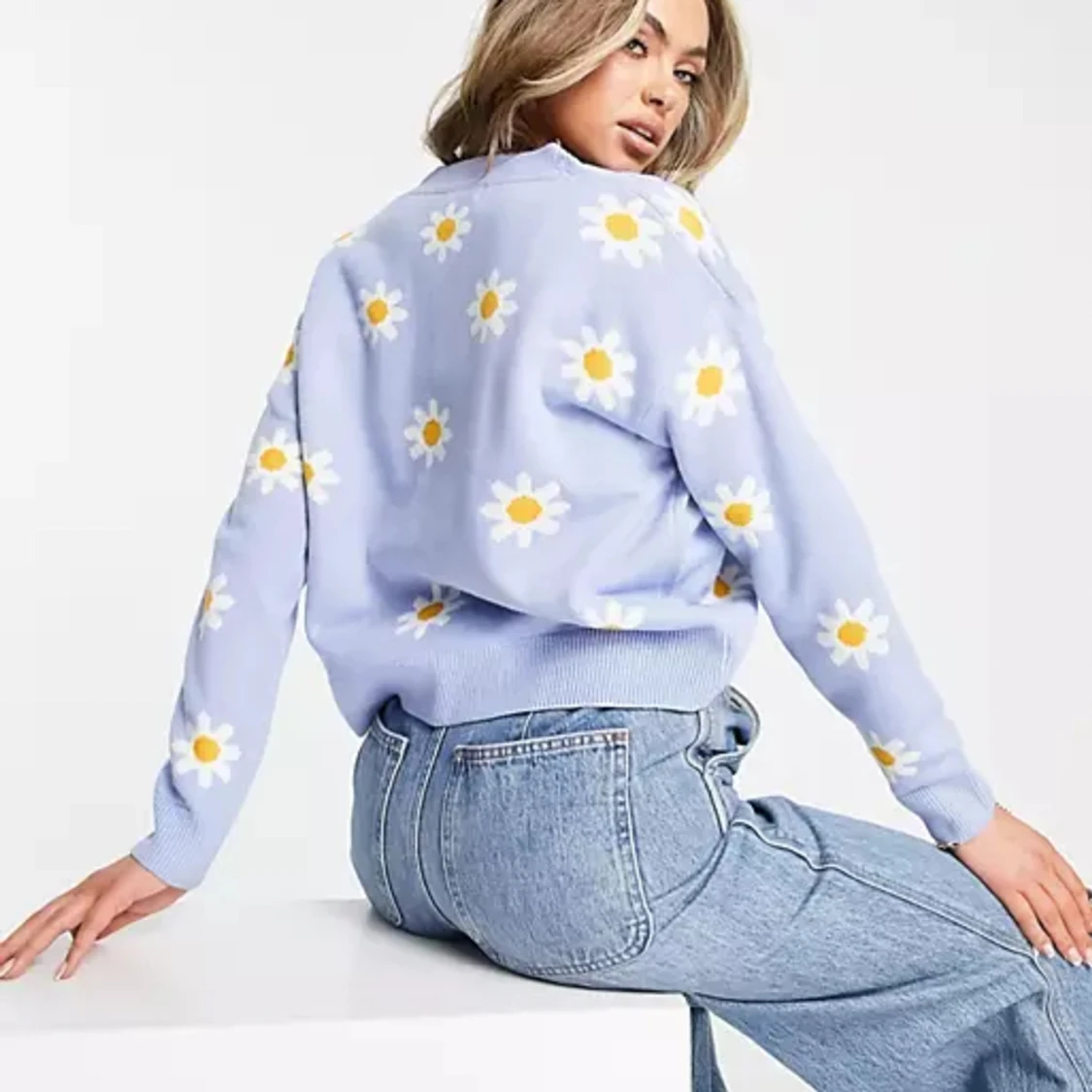 Blå cardigan med blommor - 90