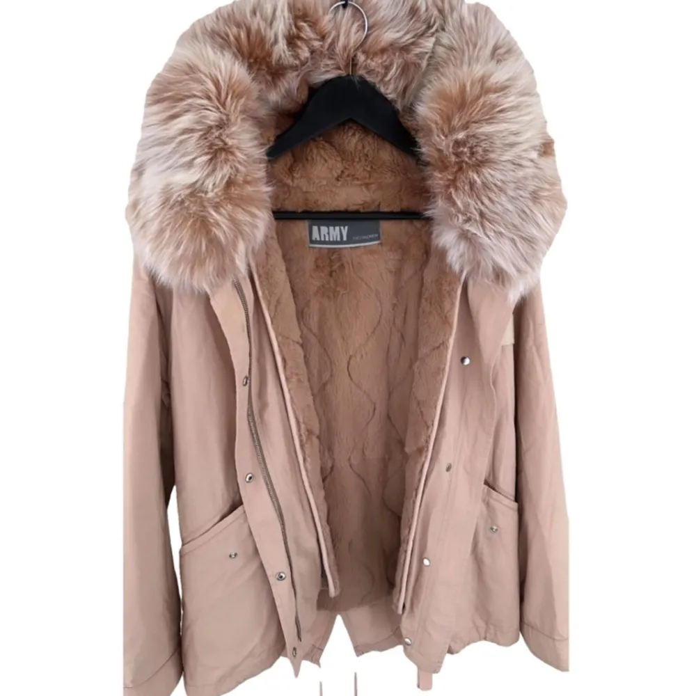 For sale - Womems Parka in very good condition. Light pink colour. Very fluffy and nice. Size 38 /Medium. Come from the luxury brand “Yves Salomon Army”.  New price it was 1200 euro. Now selling cheap. . Jackor.