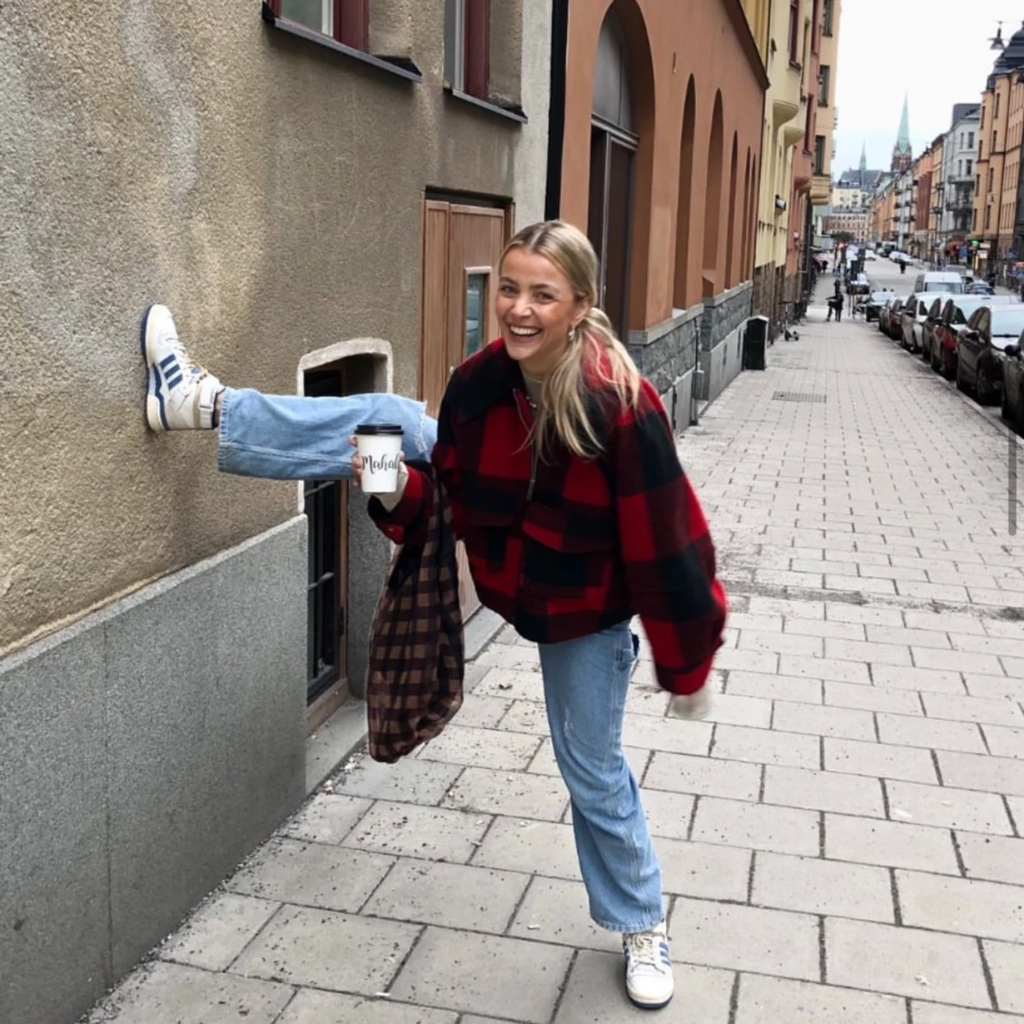 Rutig jacka med stor krage - 92