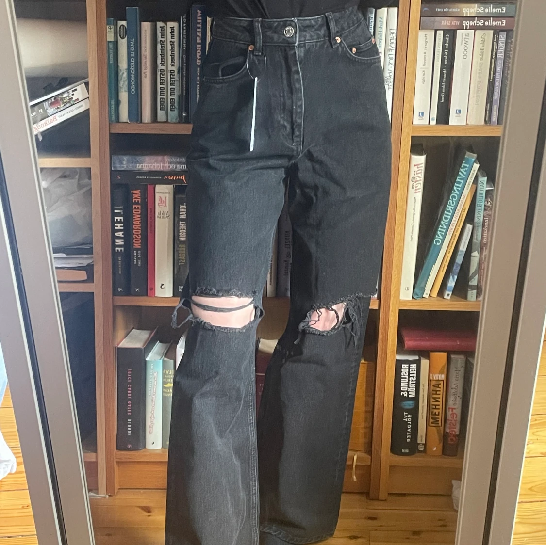 Slitna baggy jeans med hög midja