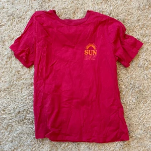 Rosa t-shirt - Säljer en rosa t-shirt med ett fint tryck vid vänstra bröstet ”sun day”. Köpt från GinaTricot och har använts 1-2 gånger och är i mycket god skick.🩷 