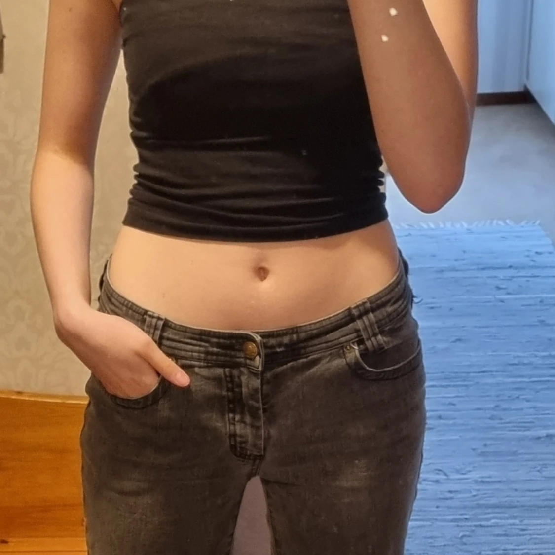 Gråa lågmidjade jeans 