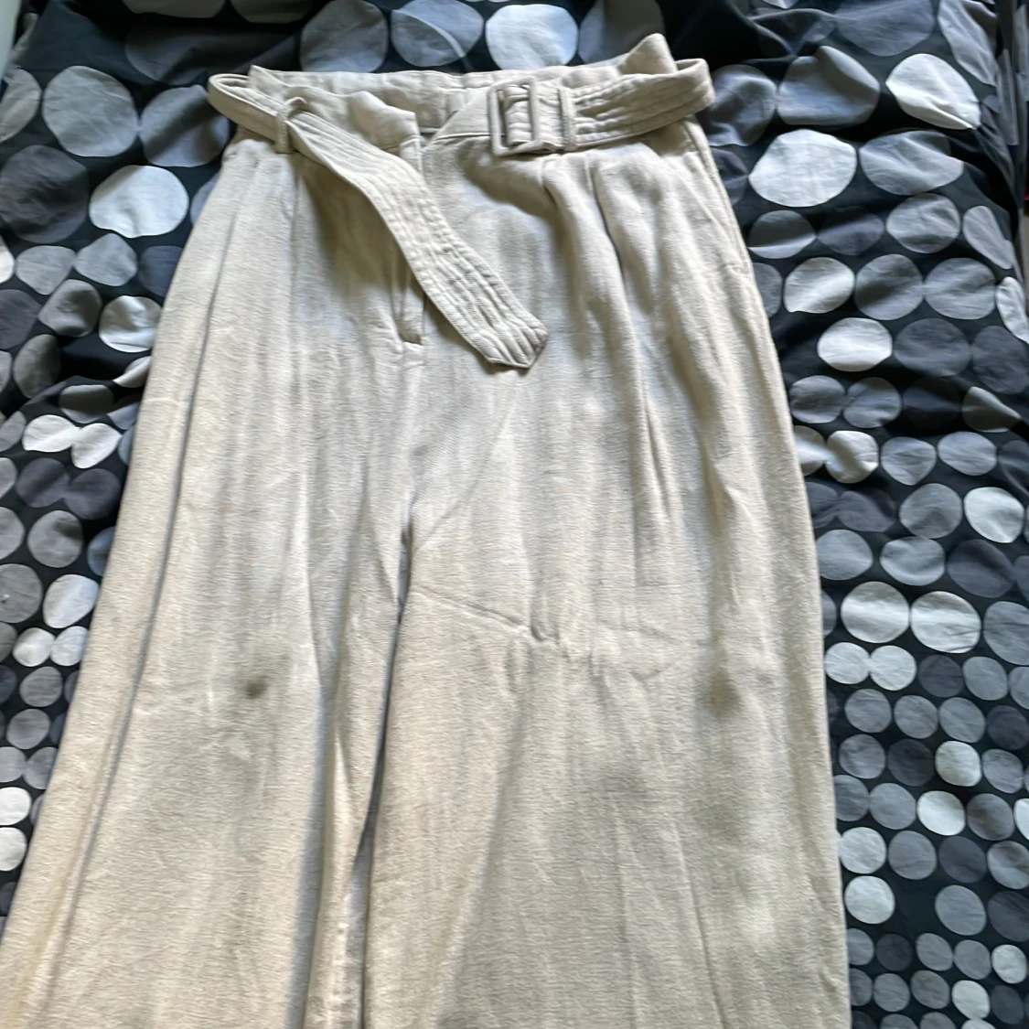 White cotton and linen wide-leg pants 