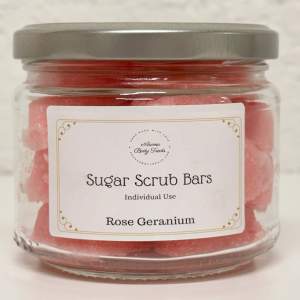 All freshly Hand Made! Pink Sugar Scrub Bars are infused with Pure Essential oil of Rose Geranium. Each bar is for individual use, it is both a moisturising soap and a scrub, leaving your whole body clean and exfoliated at the same time!