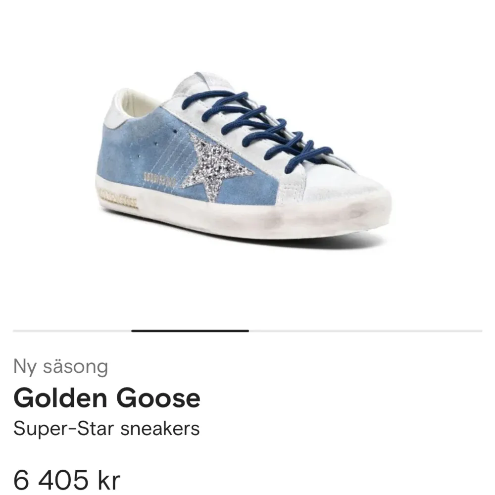 NYA Helt oanvända golden goose superstar sneakers. Ljusblå färg med glittrig stjärna. Säljer pga av att de var för stora för köpte i fel storlek. Skriv privat för fler bilder eller frågor!. Skor.