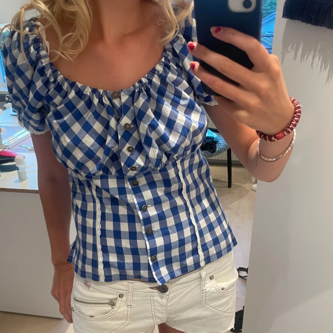 Blå och vit rutig blus - 91