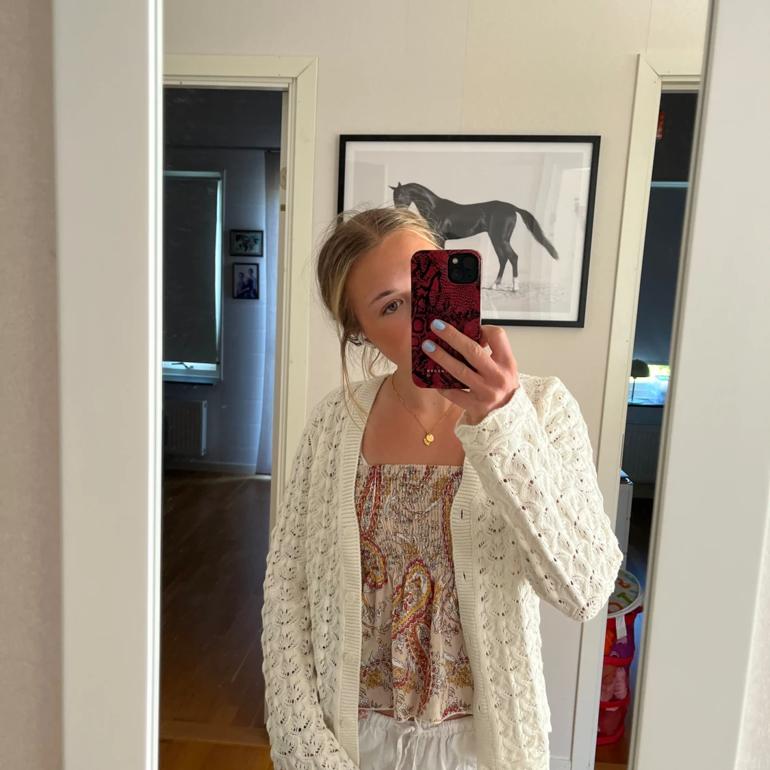 Vit stickad kofta - 90