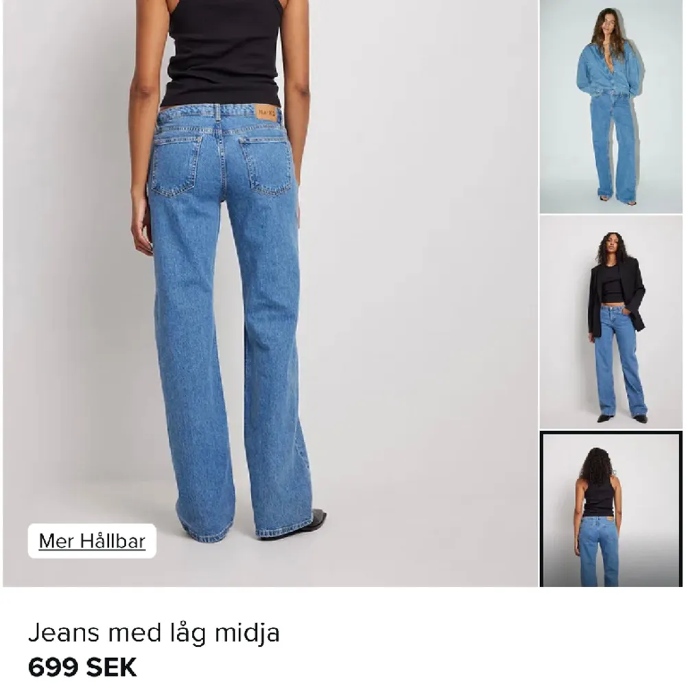 Säljer mina helt oanvända lågmidjade jeans från Nakd. Alla lappar sitter kvar. Lite för stora för mig och insåg inte att deras returtid endast var 15 dagar. Passar mig som är 172 cm på längden. Ordinarie pris: 699 kr. . Jeans & Byxor.